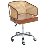 Sedia da ufficio Marrone Ecopelle PE Rattan Schienale Girevole Altezza Regolabile con Braccioli Casa Ufficio Studio Tradizionale