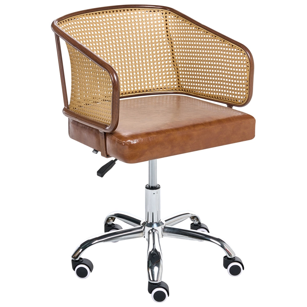 Sedia da ufficio Marrone Ecopelle PE Rattan Schienale Girevole Altezza Regolabile con Braccioli Casa Ufficio Studio Tradizionale