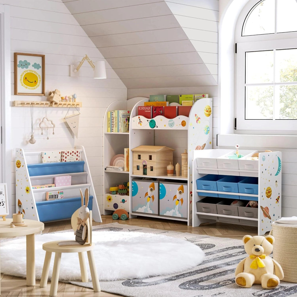 SONGMICS Organizzatore per Giocattoli, Libreria per Bambini, Scaffale Multifunzionale con 2 Scatole Portaoggetti, Alta Capacita, per Camera dei Giochi, Camera da Letto, Soggiorno, Bianco GKR42WT