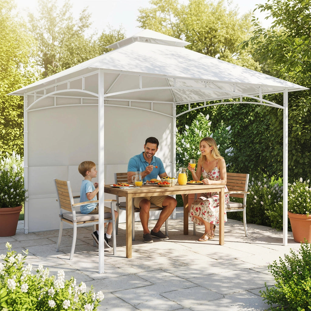Gazebo da Giardino con Tetto Doppio e Tende ¨C zephmum ¨C 3x3 m Crema