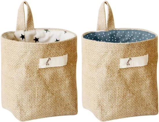Set di contenitori per la stanza, da 2, in cotone e lino, contenitori appesi, piccole borse da parete, 13 x 10 x 10 cm, soluzioni di archiviazione spaziate per camere da studente e abitazioni.