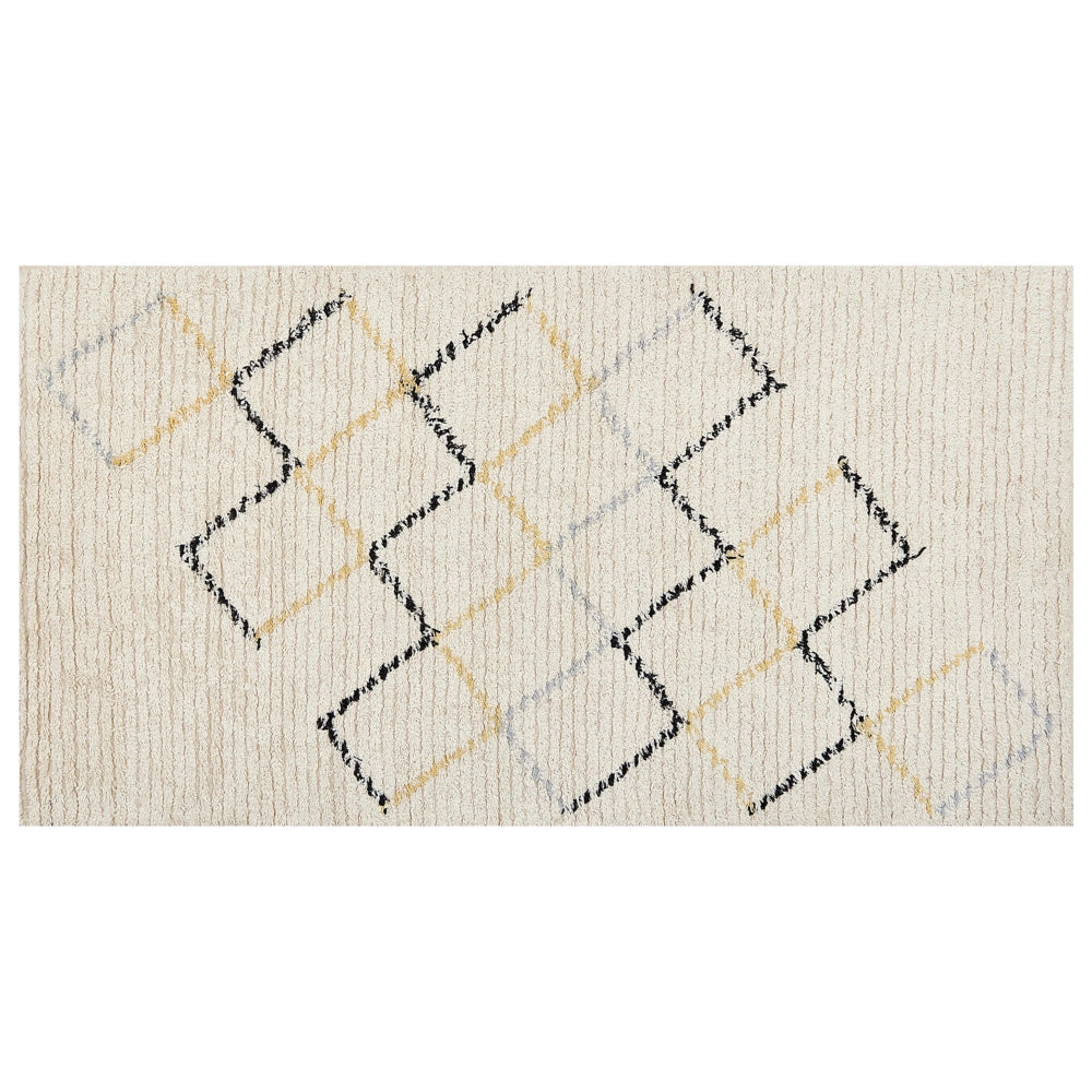 Tappeto in cotone beige 80 x 150 cm minimalista fatto a mano motivo geometrico soggiorno camera da letto