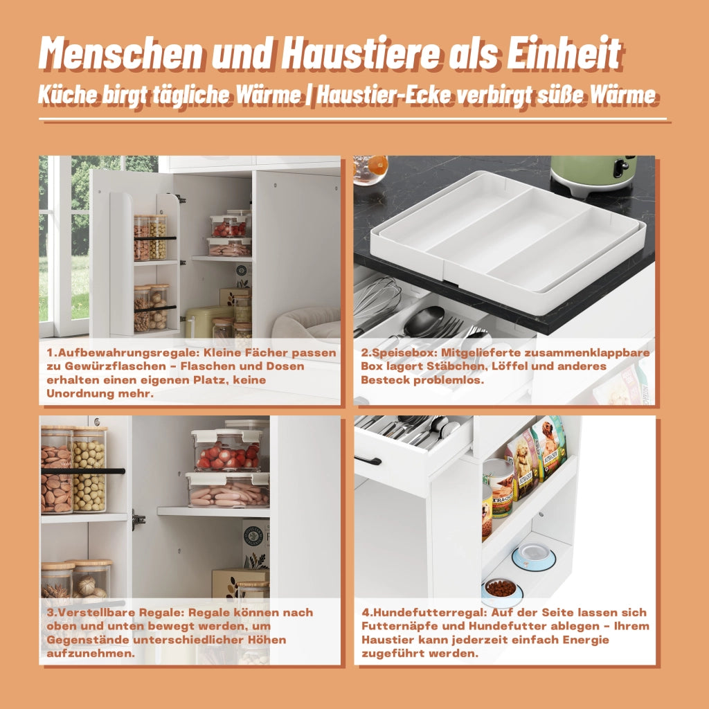 CARRELLO CUCINA 120x60x90 cm Bianco in MDF con 3 cassetti