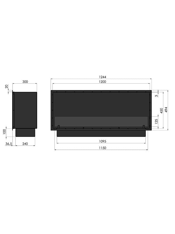 SLIM INSIDE BLACK - Camino A Bioetanolo Da Incasso Cm 120
