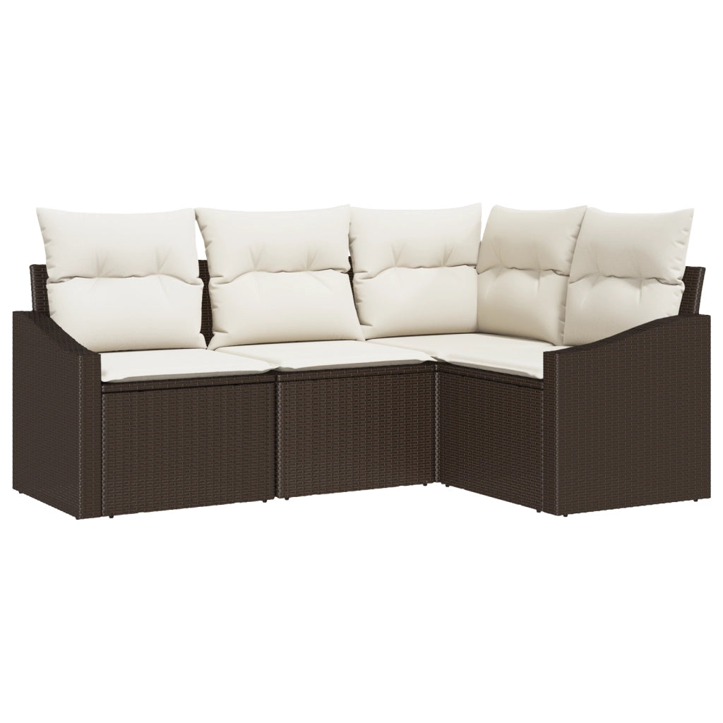 Set Divano Giardino 4 Pezzi con Cuscini Marrone Polyrattan