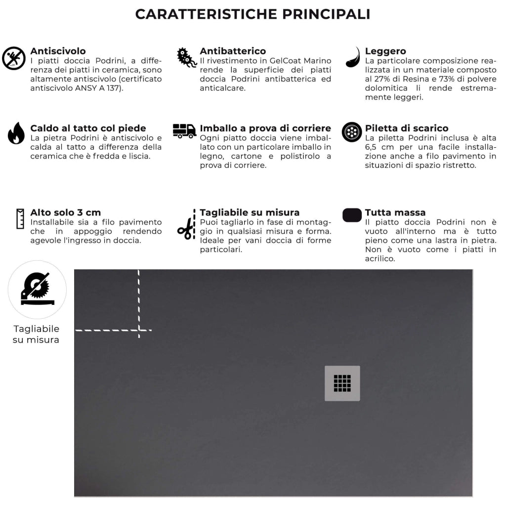 Piatto Doccia 80x100 cm in Pietra Bonussi Everest Antracite