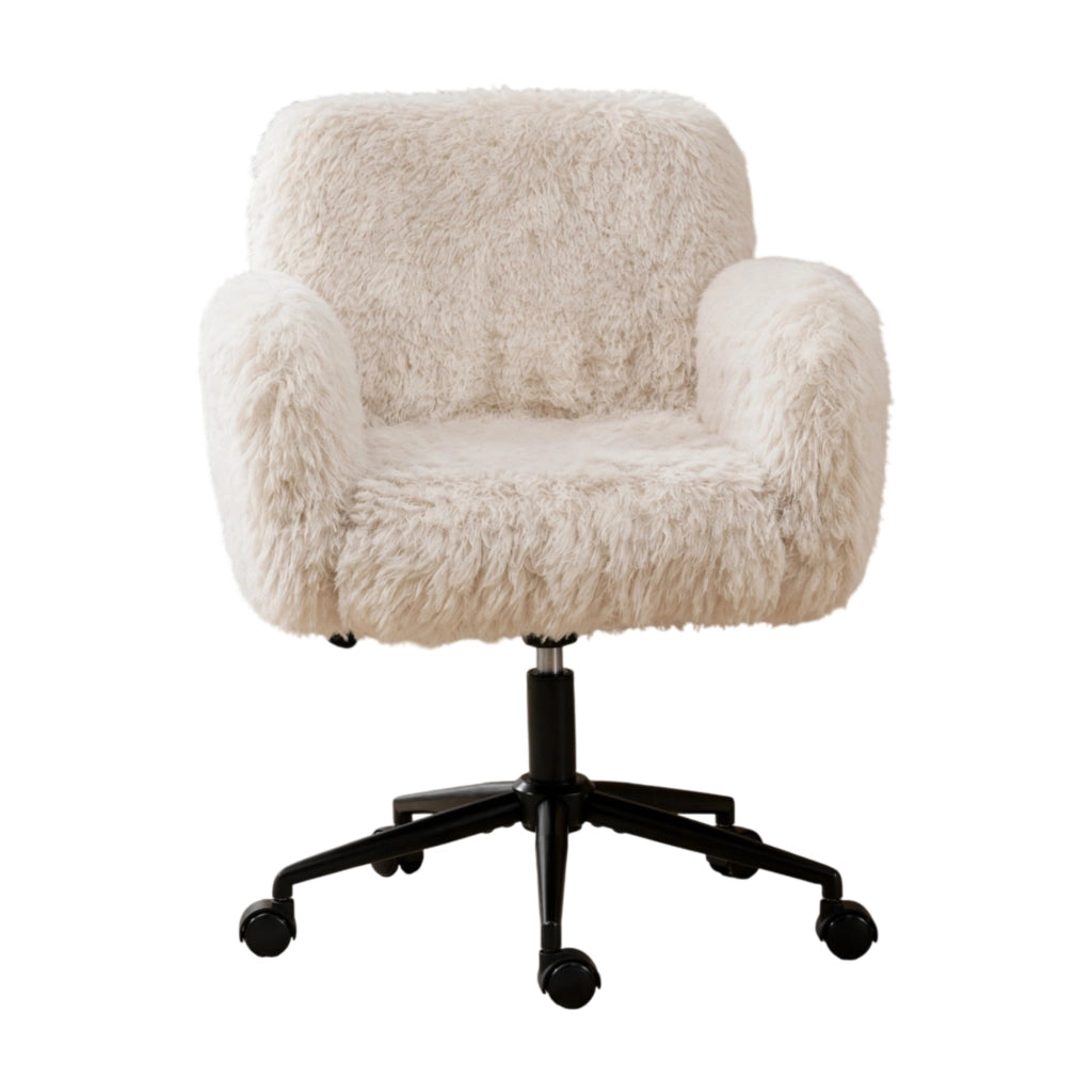 Sedia da ufficio in tessuto effetto lana, beige, con braccioli pieghevoli e altezza regolabile