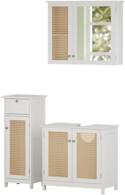 Set di mobili da bagno Rosario, Bianco, 60 cm, composto da mobile sottolavabo, specchiera e mobile medio