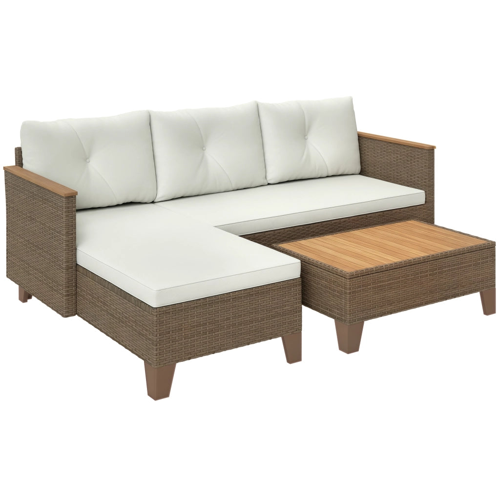 Salotto da Giardino in Rattan PE con Divano 2 Posti, Chaise Longue e Tavolino da Caff¨¨, Crema