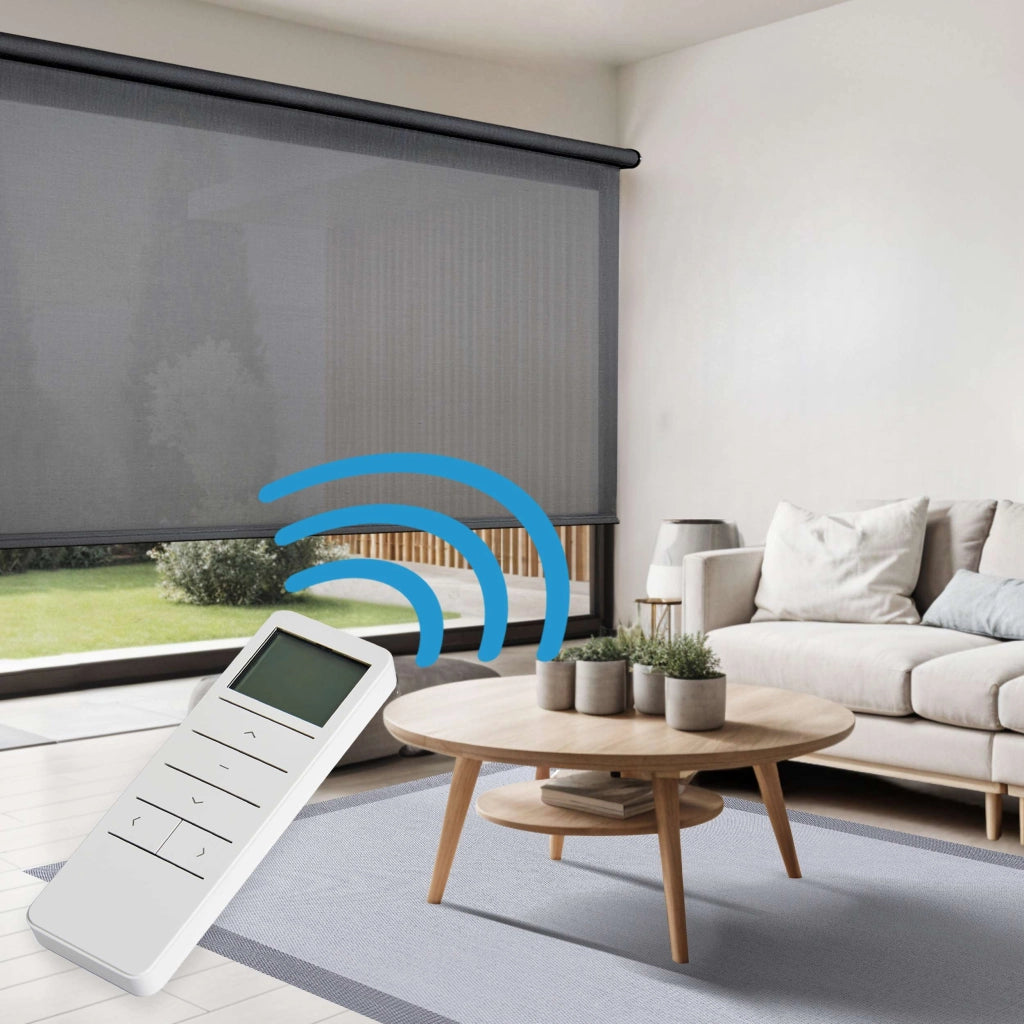 Tende a Rullo Motorizzate Screen Premium con finiture in alluminio Tessuto Tecnico con Motore e Telecomando  Grigio Scuro 60x250 cm