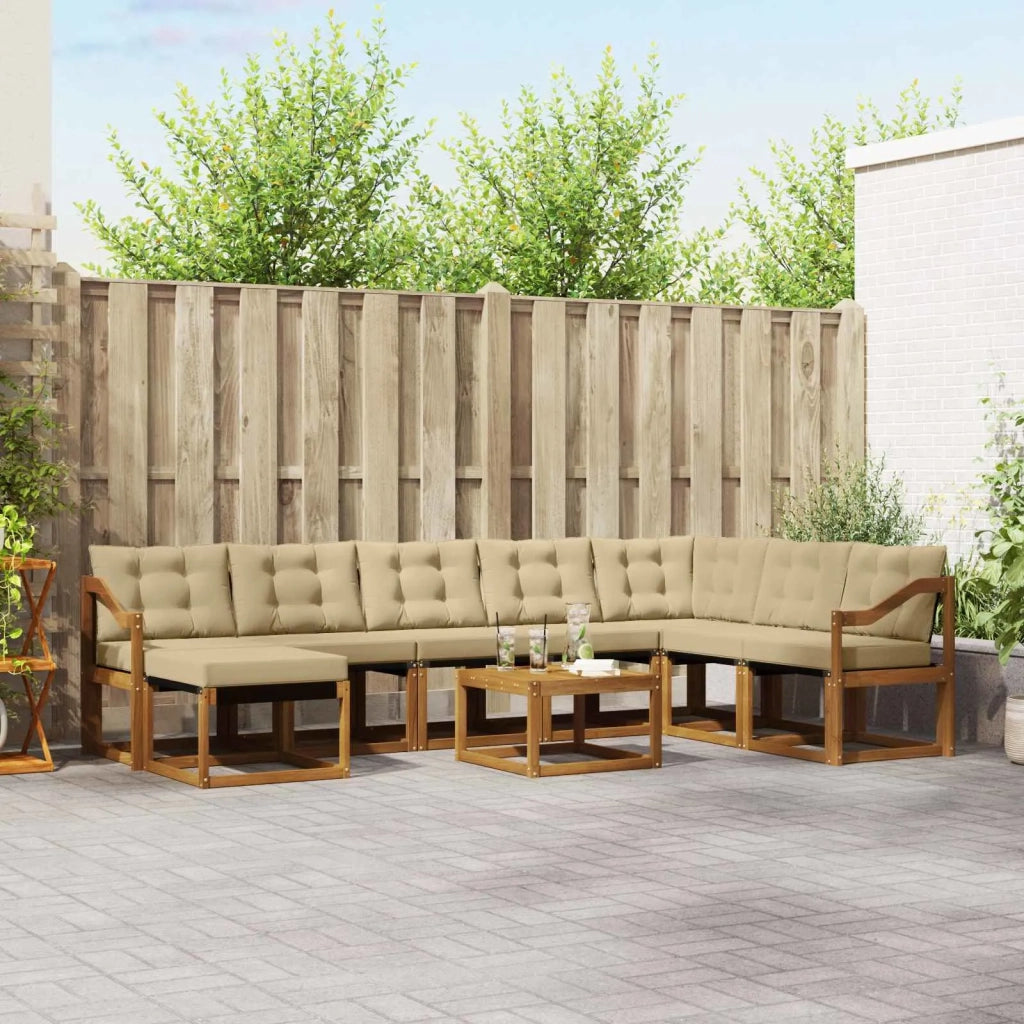 Set di divani da esterno con cuscino 9 pcs Naturale e Beige