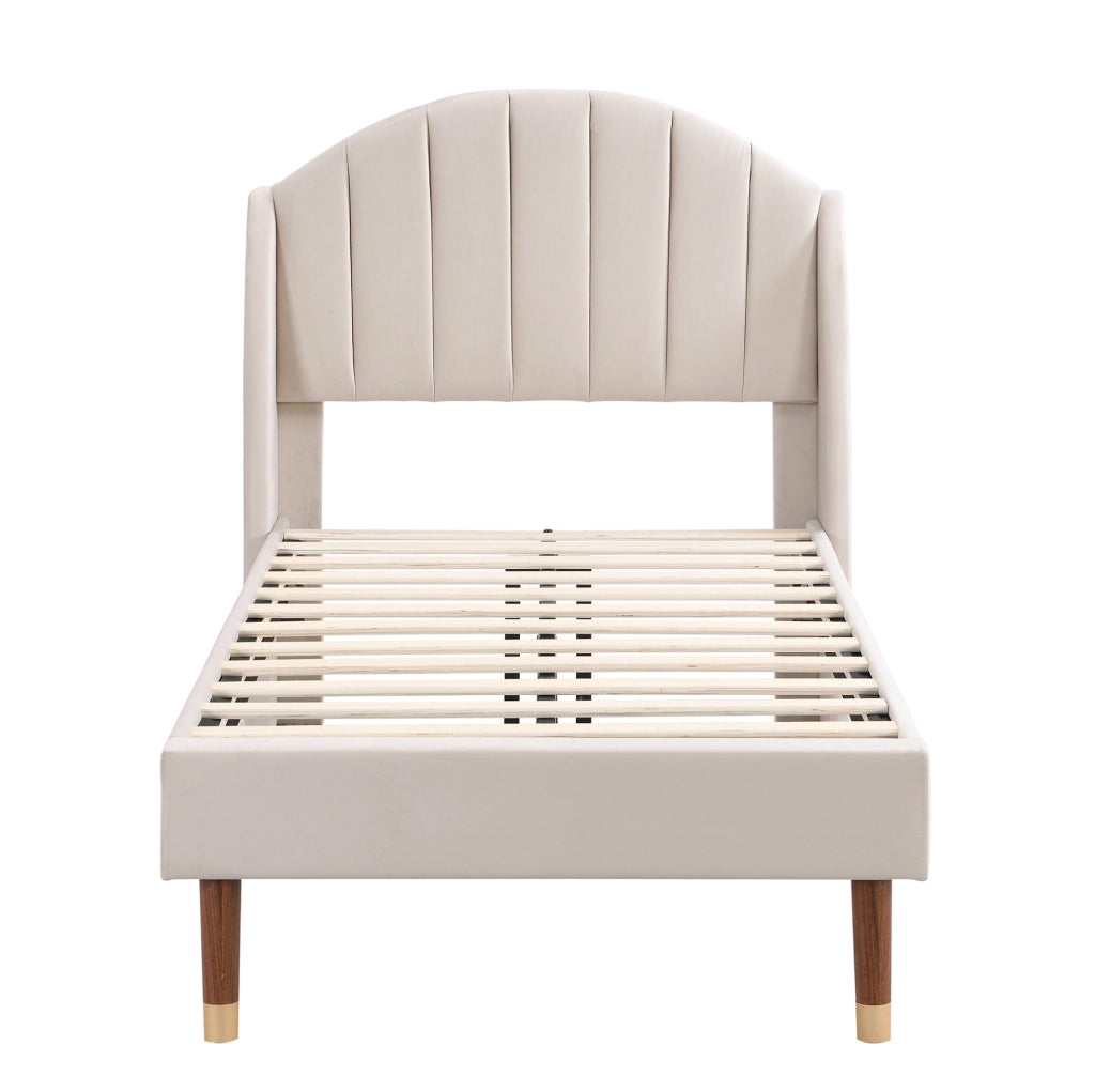 Letto singolo imbottito beige 90x200 cm con rete a doghe