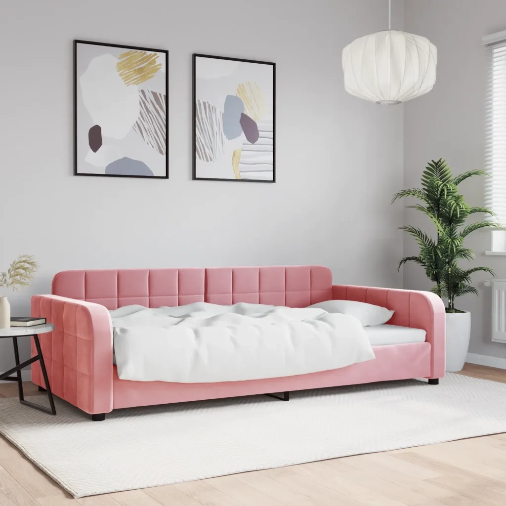 Letto singolo | Letto per adulti | Letto da Giorno Rosa 100x200 cm in Velluto