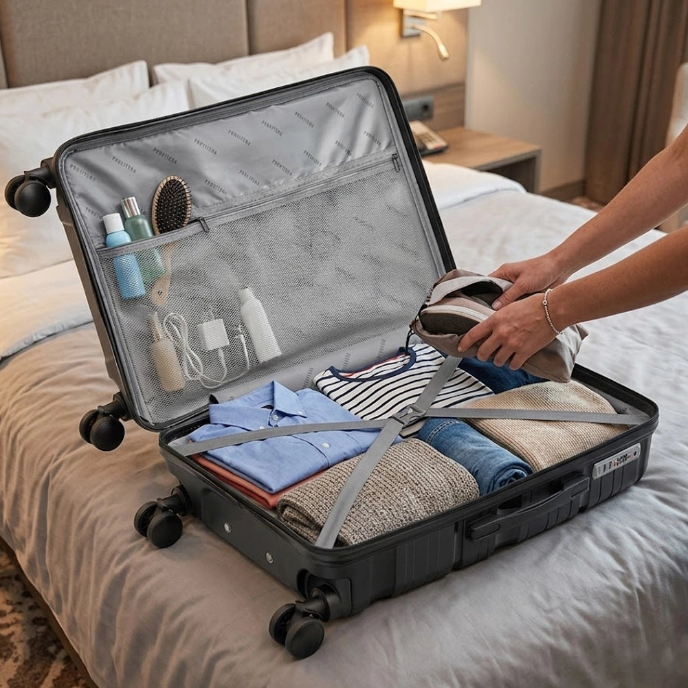 Set 4 Valigie Rigide Polipropilene Trolley Beauty Case Ruote 360 Nero