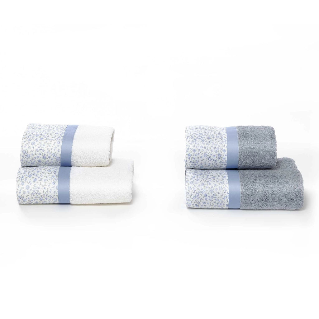Set Spugna 4 Pezzi Asciugamani Viso + Ospite con Balza Stampata Garrini Emily Azzurro