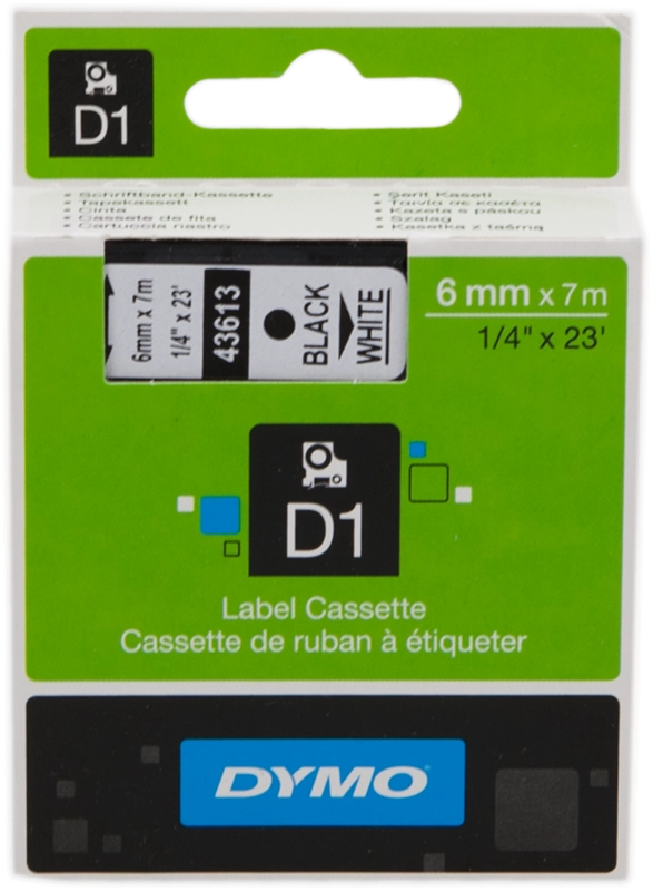 DYMO D1 etichette originali / stampa nera su bianco / 6 mm x 7 m / etichette autoadesive per etichettatrice LabelManager / 1 Pezzo