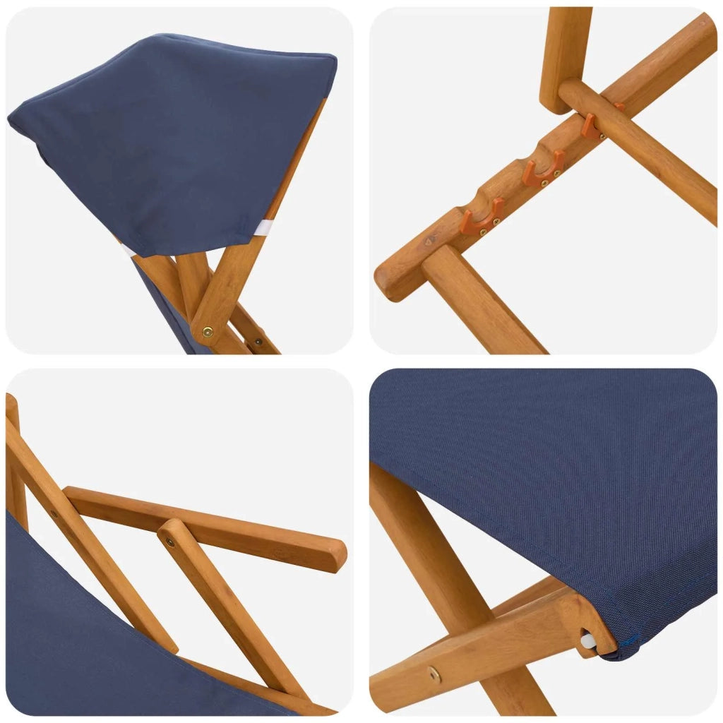 Lettino 4 pcs 3 Posizione Legno di Eucalipto Massello Blu 3407797