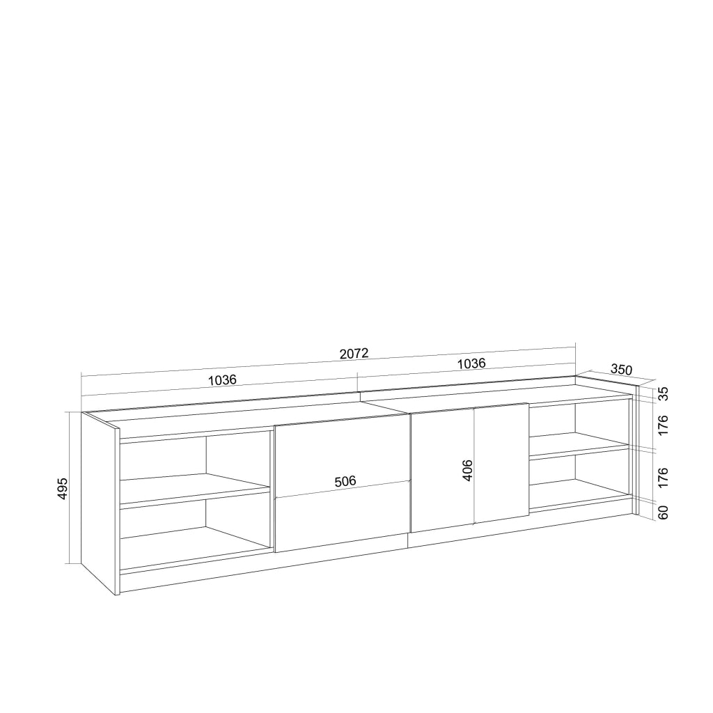 Mobile TV Soggiorno, 207x50x37 cm, Per TV fino a 80", Mobile Soggiorno, Nero e rovere