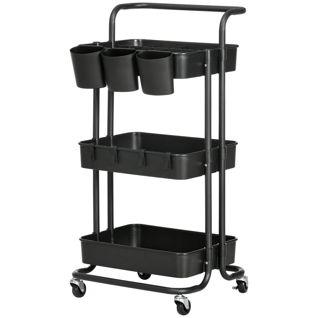 Carrello Multifunzionale con Cassetti e Ganchi ¨C zephmum ¨C Nero 42x38x86,5 cm