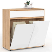 IDMarket - Mobile bagno a 2 ante TOMI con 2 cesti portabiancheria estraibili e 1 cassetto, finitura faggio e bianco