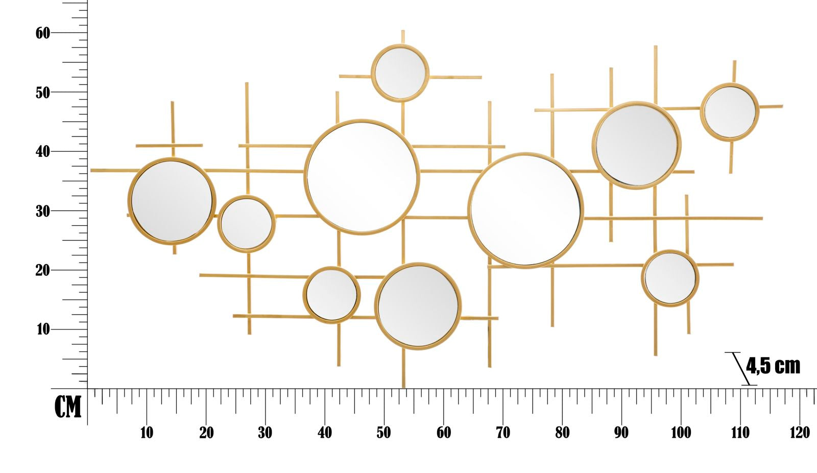 Specchio Gloxy 117x4,5x61 Misura Specchio Ø18-13-8 cm in Ferro Oro