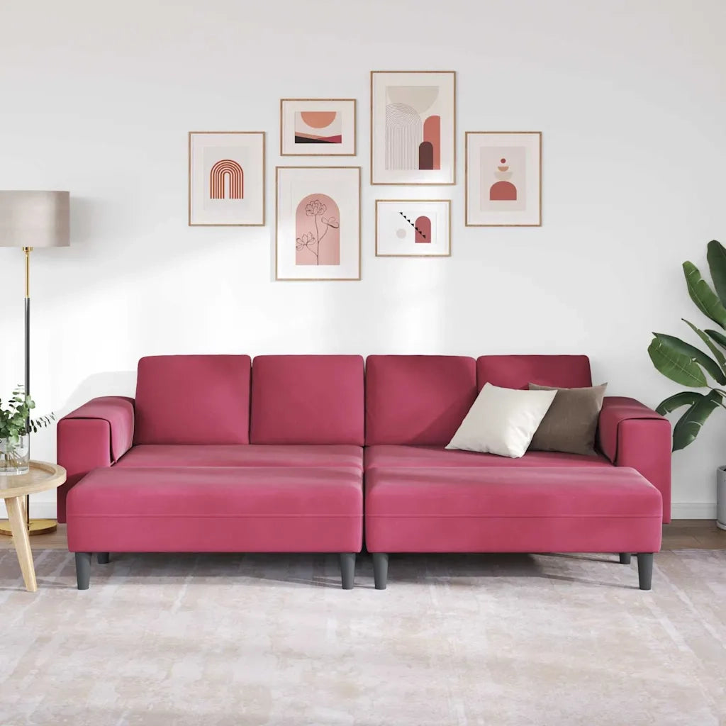 Set di divani 3 pcs Rosso vino Velluto