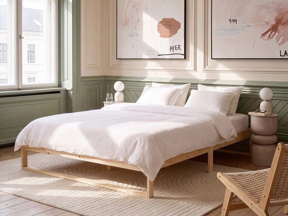 Letto matrimoniale in legno di pino 180 x 200 cm marrone chiaro stile minimalista