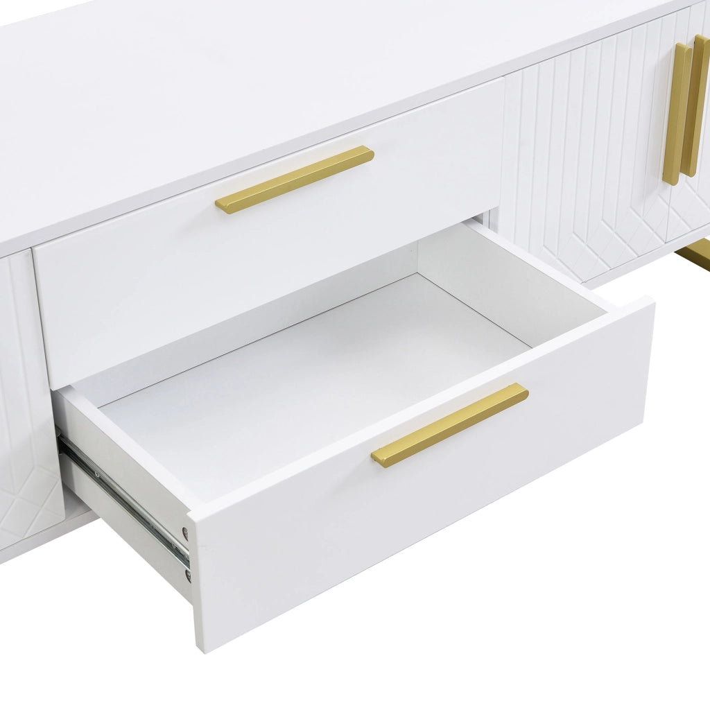 Mobile TV con 4 Ante; 2 Cassetti e Passacavi; Bianco Lucido; Piedini Dorati; 170¡Á40¡Á53;5 cm; in MDF; Bianco