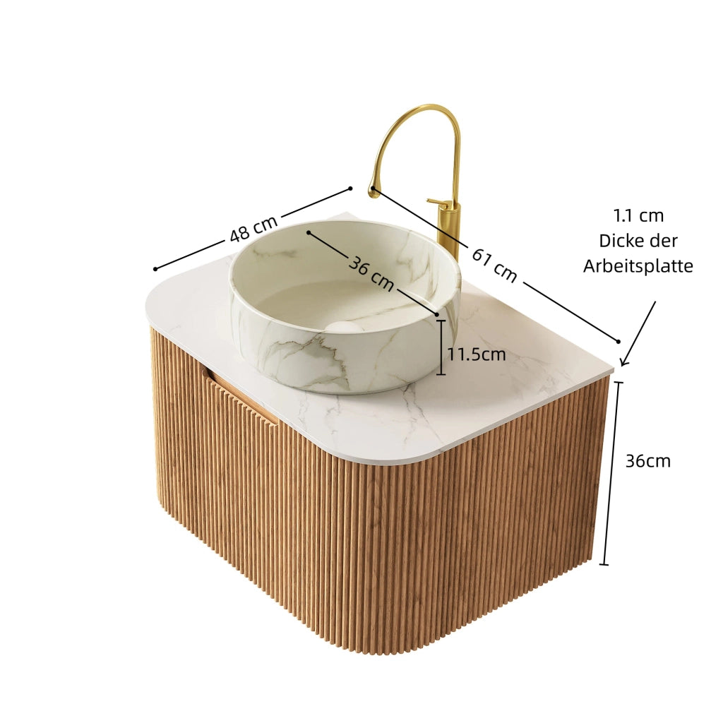 Mobile sottolavabo da bagno con 1 cassetto soft-close e lavabo in ceramica, bianco e legno naturale, 61 × 48 × 49,1 cm