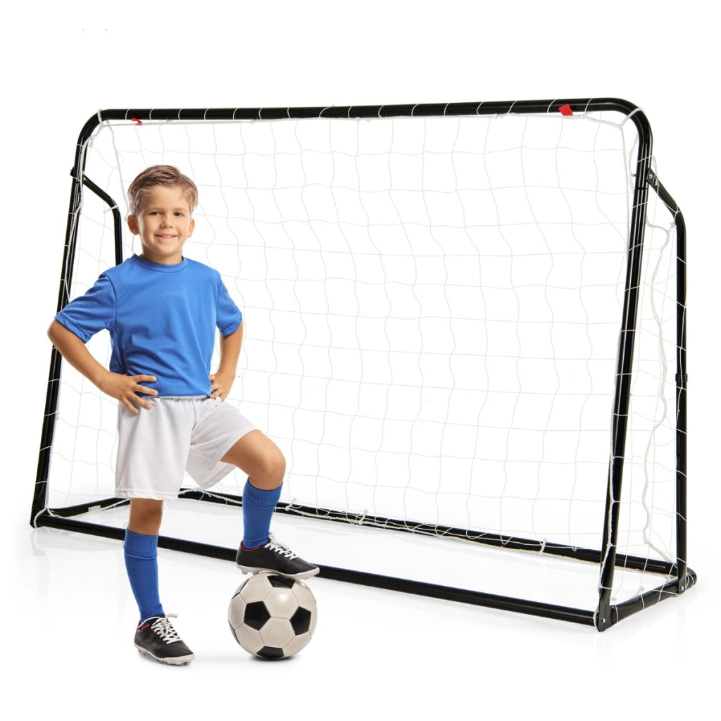 Set di reti da calcio per bambini ribalta e porta da calcio, Set di rete di rimbalzo con struttura in metallo Nero-Ricreazione outdoor