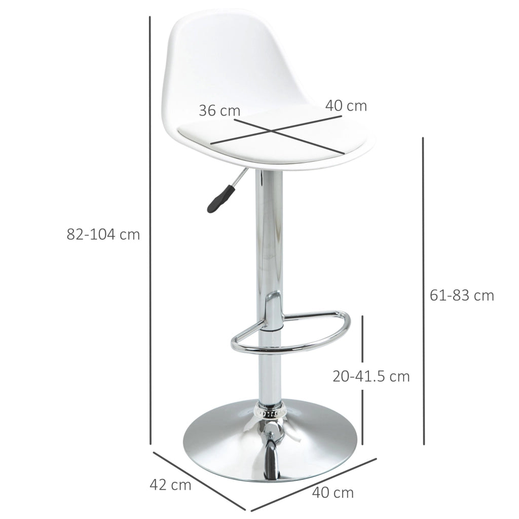 Easycomfort Set 2 Sgabelli da Cucina di Design Girevoli con Schienale, Poggiapiedi e Altezza Regolabile, in Similpelle e PP, Base in Acciaio, 38x42x82-104cm, Bianco