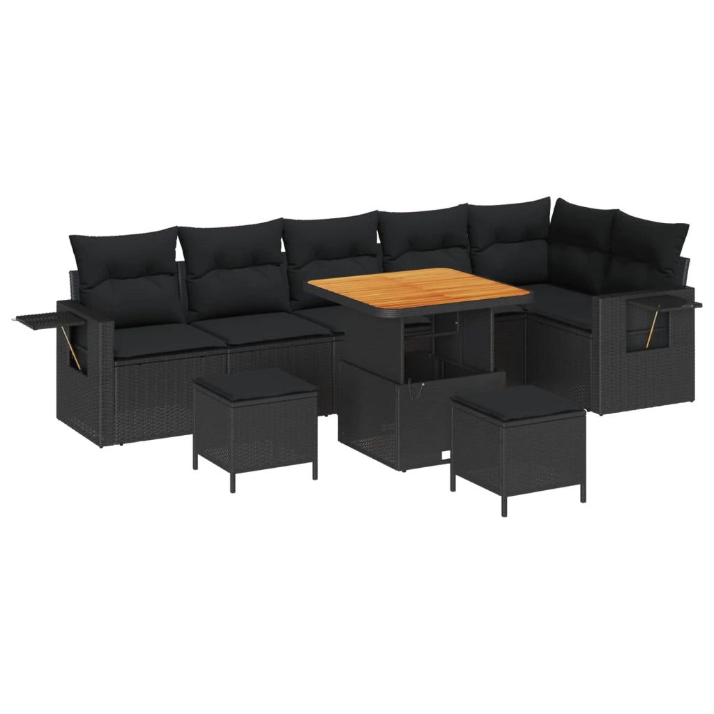Set Divano da Giardino con cuscino 11 pcs Nero polyrattan