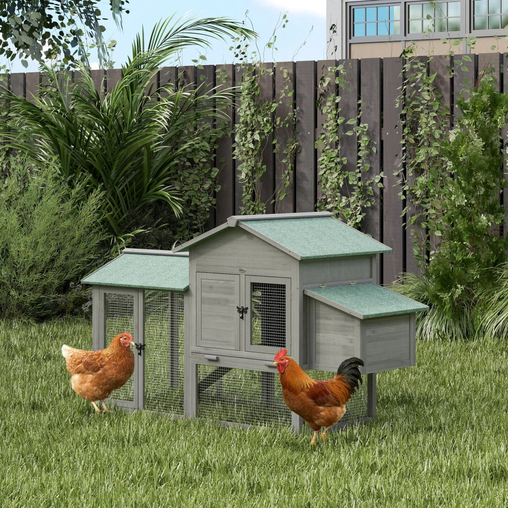 Pollaiolo Casa per Galline con Recinto ¨C zephmum ¨C Grigio Legno 168x75x103cm
