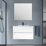 Mobile bagno sospeso 80 bianco cannettato 2 cassetti lavabo e specchio Rigo