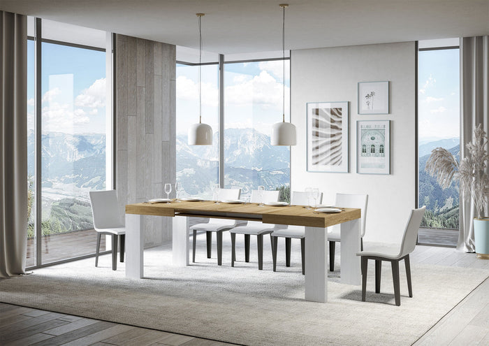 Tavolo Allungabile 130/390x90x77 cm Roxell Mix piano Quercia Natura gambe Bianco Frassino
