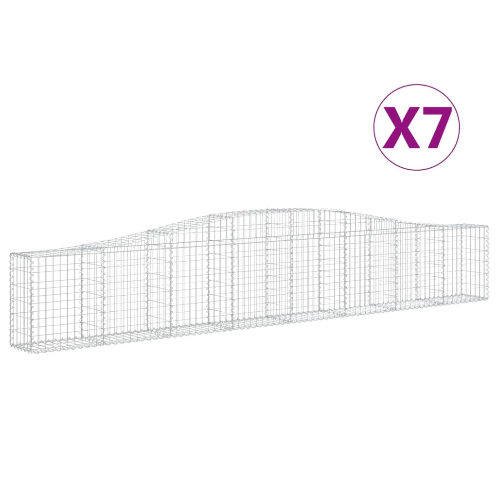 Cestini gabbioni recinzione a gabbia muro di contenimento ad arco 7 pezzi 400 x 30 x 60/80 cm ferro zincato argento 02_0041129