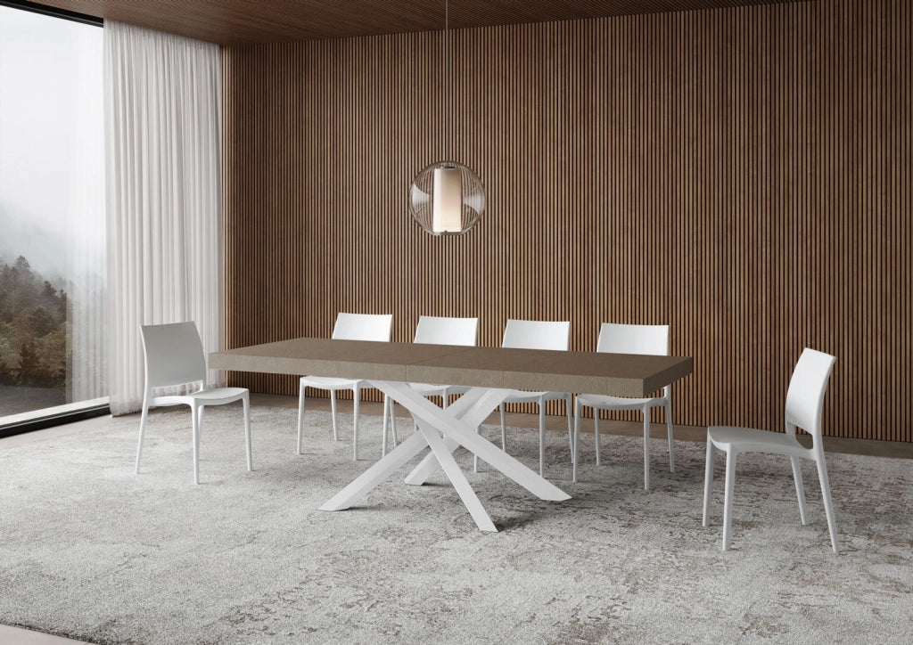 Tavolo Allungabile 120-380x90x77 cm Volantis Premium Tortora Telaio Bianco