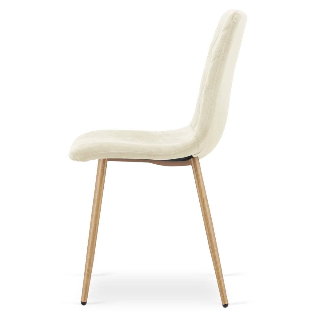Sedia Turin in velluto beige chiaro con gambe effetto legno