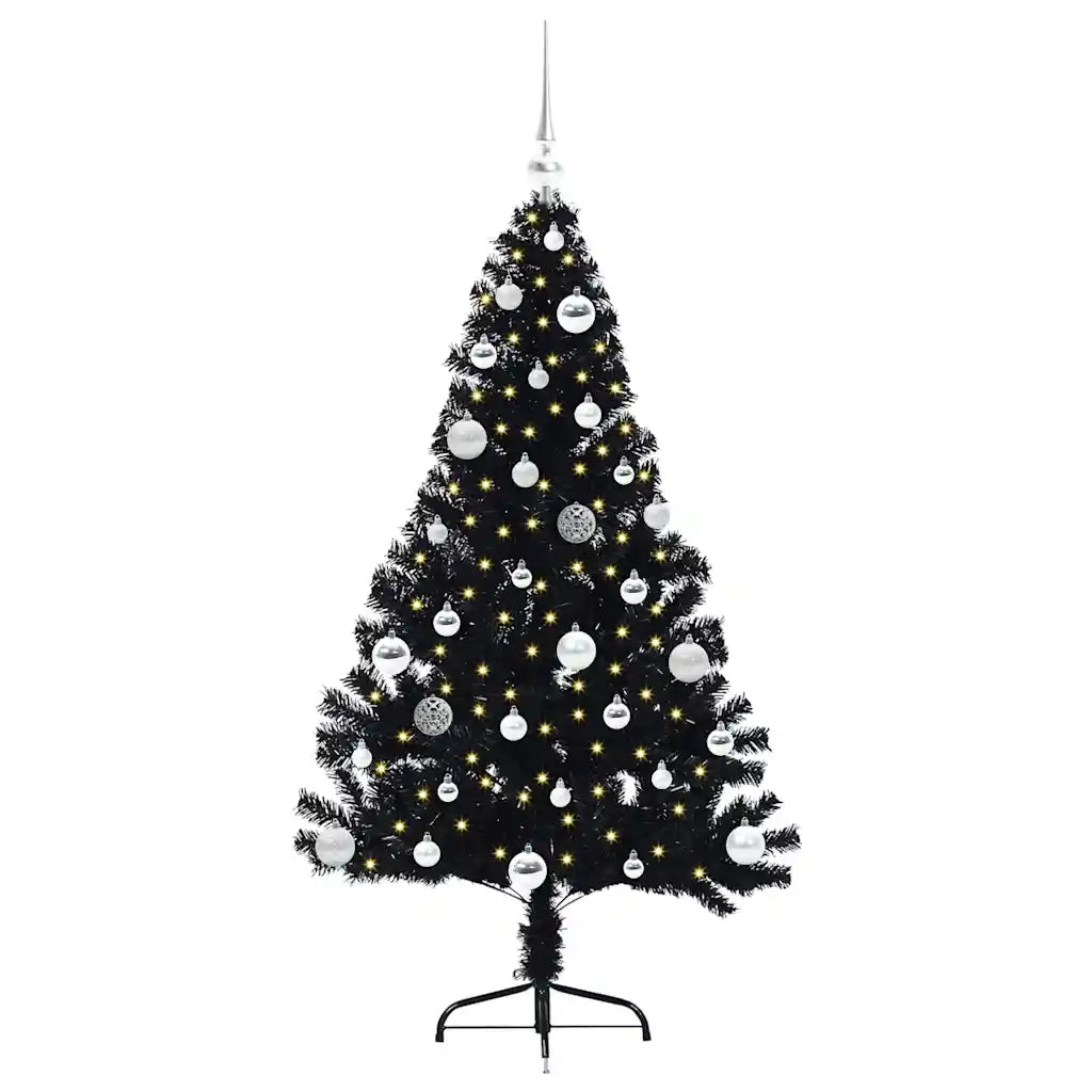 Albero di Natale | Decorazioni natalizie artificiale con luci integrate Nero 150 cm PVC