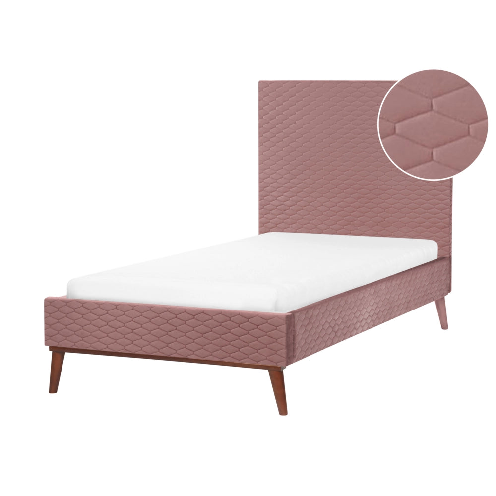 Letto imbottito in velluto rosa 90 x 200 con struttura imbottita a nido d'ape trapuntato stile classico