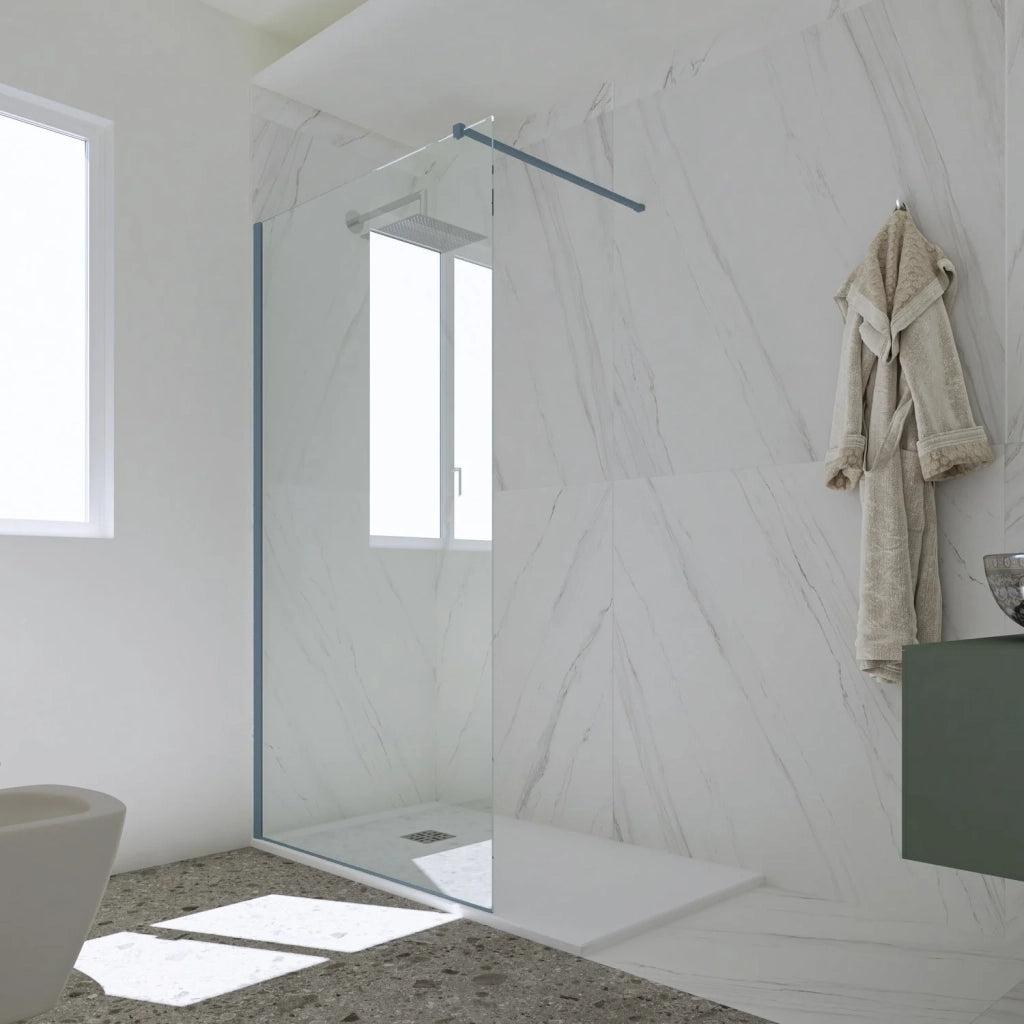 Parete doccia Walk-in da 90 CM H 200 Vetro Trasparente Profilo Blu Navy in pvc mod. Kolors