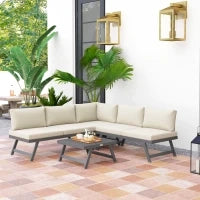 Set da giardino d'angolo e convertibile 4 pezzi con 2 divani, 1 poltrona ad angolo e 1 tavolino basso