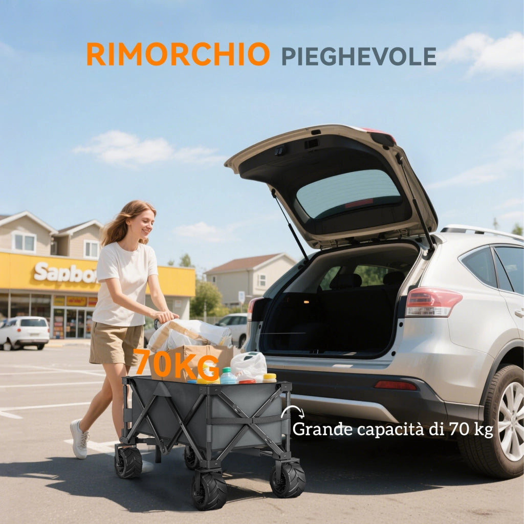 Carrello da Giardino Carico max 70kg con Maniglia Telescopica. in Metallo e Tessuto Oxford. 108x55 cm. Grigio