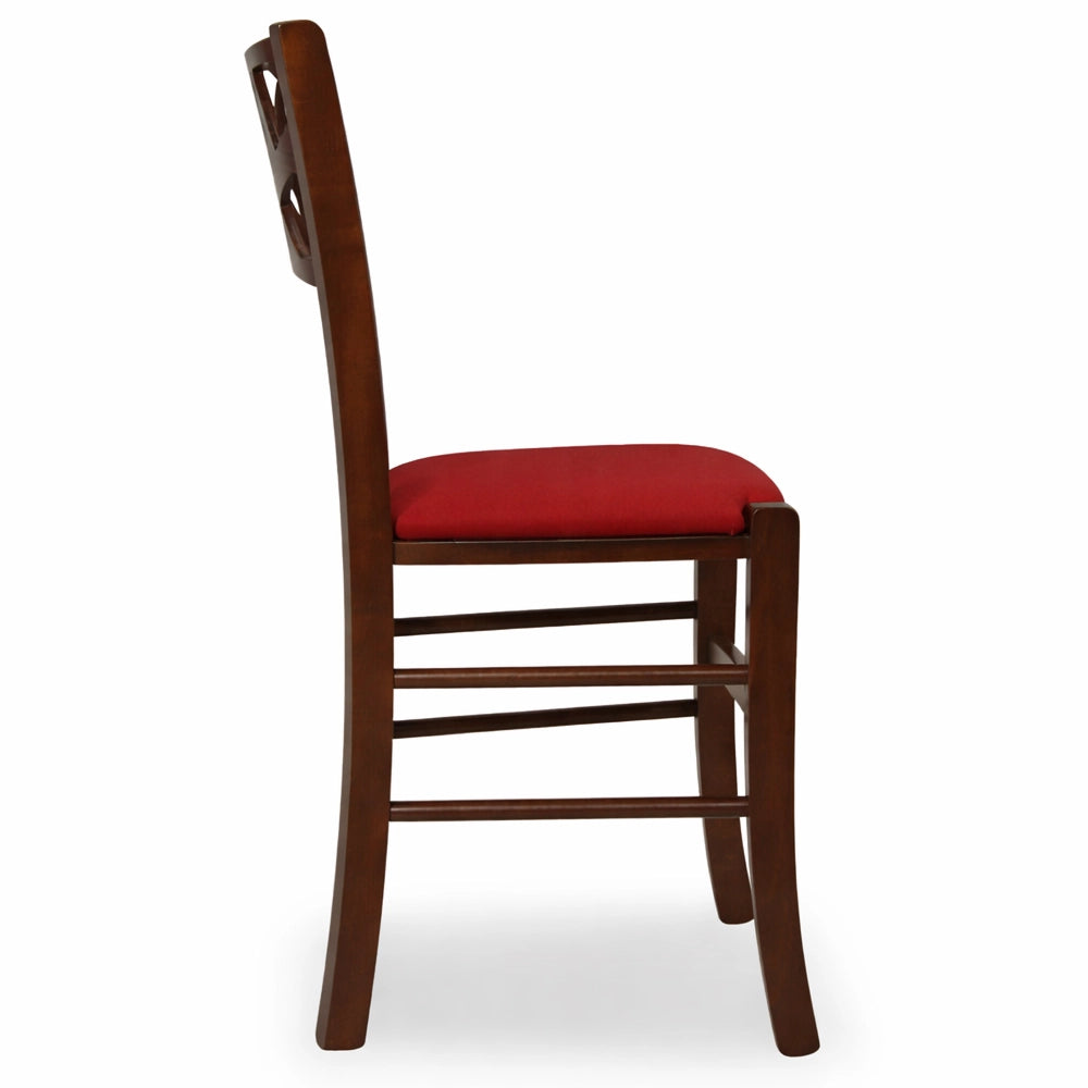 Sedie sala pranzo Sissy in legno noce scuro con seduta imbottita rossa set da 2