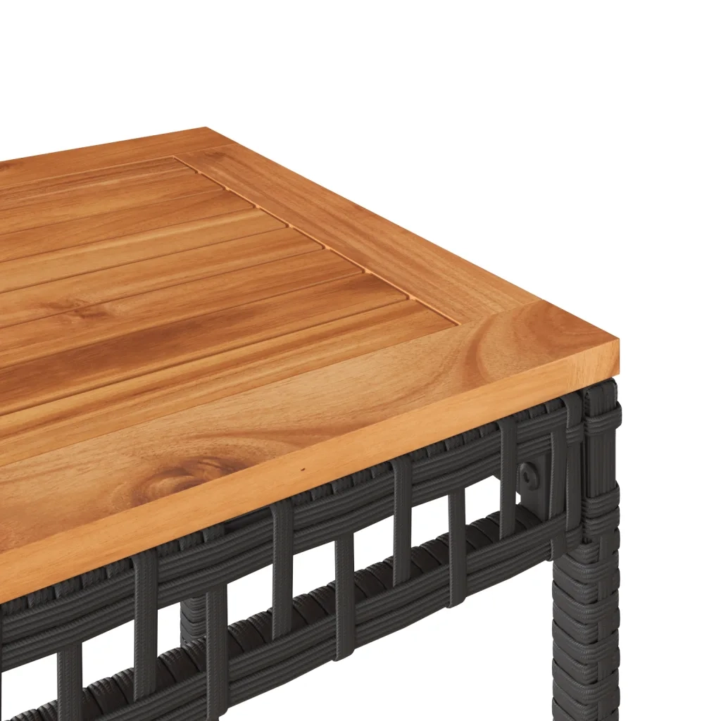 Set da Bistrot 3 pz Nero in Polyrattan e Legno Massello Acacia