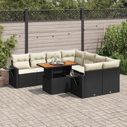 Set Divani da Giardino 9 pz con Cuscini Nero in Polyrattan 3327129
