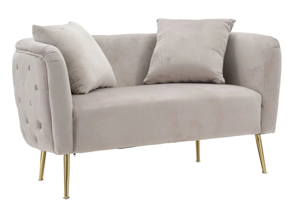 Divanetto in tessuto grigio con gambe dorate cm 127x74x71