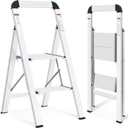 Vouwtrap con 2 gradini, con lama antiscivolo, in alluminio, con lama pieghevole, sostenibile fino a 150 kg, colore argento.
