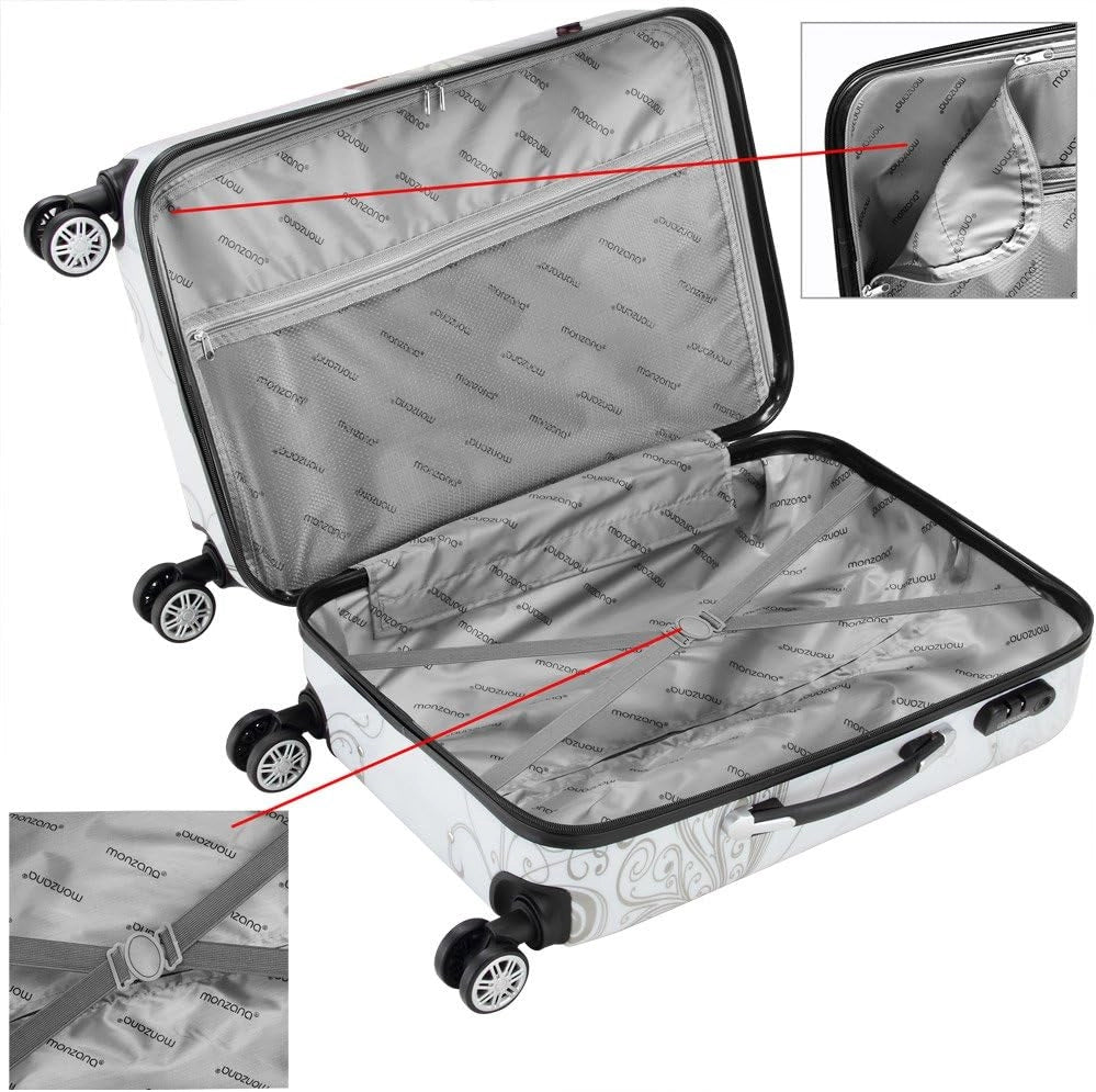 Monzana Set di valigie 3 pz trolley rigida Butterfly con lucchetto rotelle 360° bagaglio a mano valigia M L XL