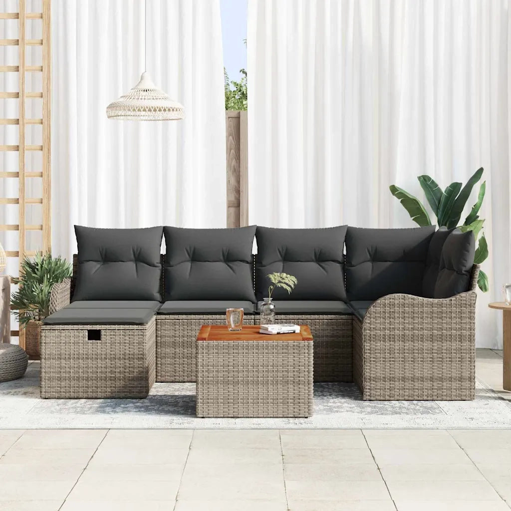 Set Divano da Giardino con cuscino 7 pcs Grigio Poly Rattan